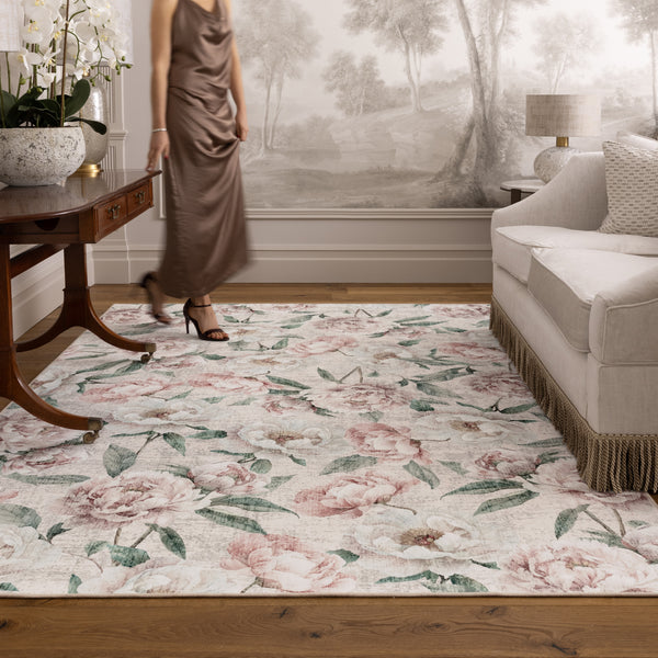 Hug Rug Eco-Washable Blooming Peonies Oyster Pink