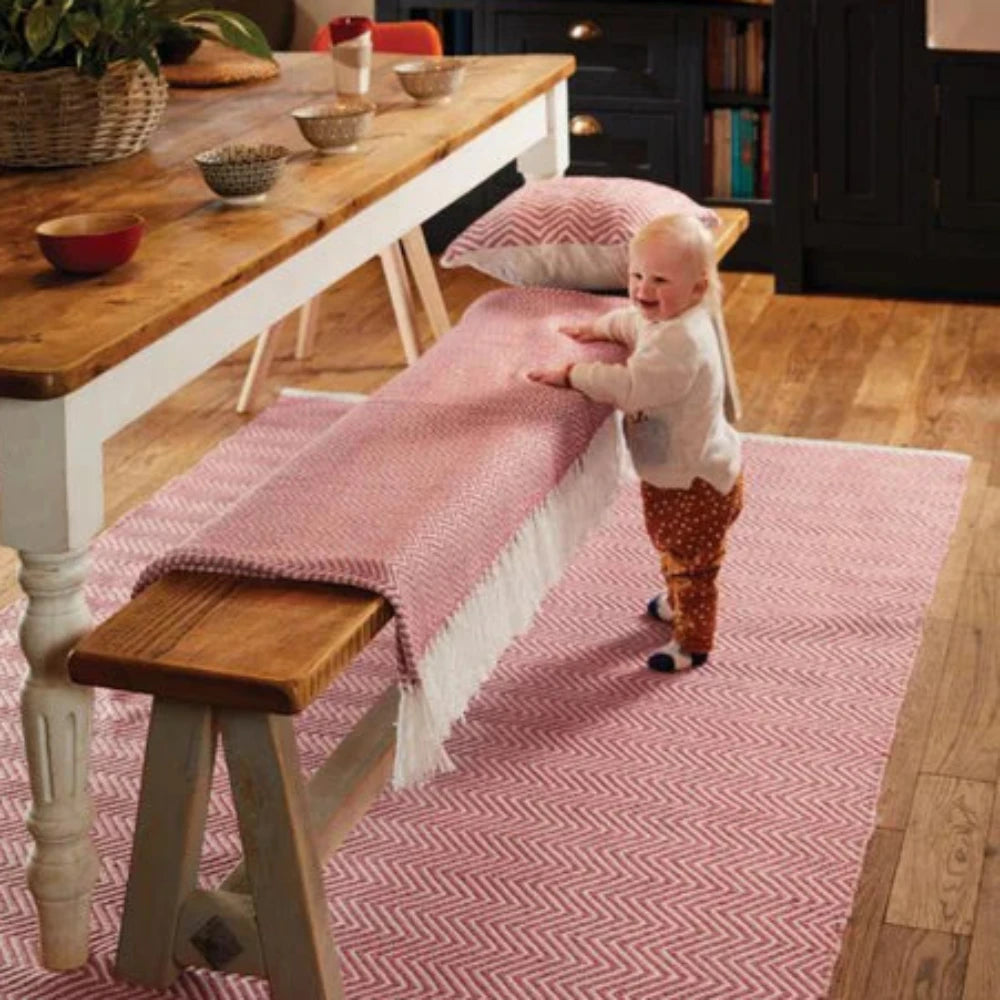 Hug Rug Woven Herringbone Cushion Coral Pink