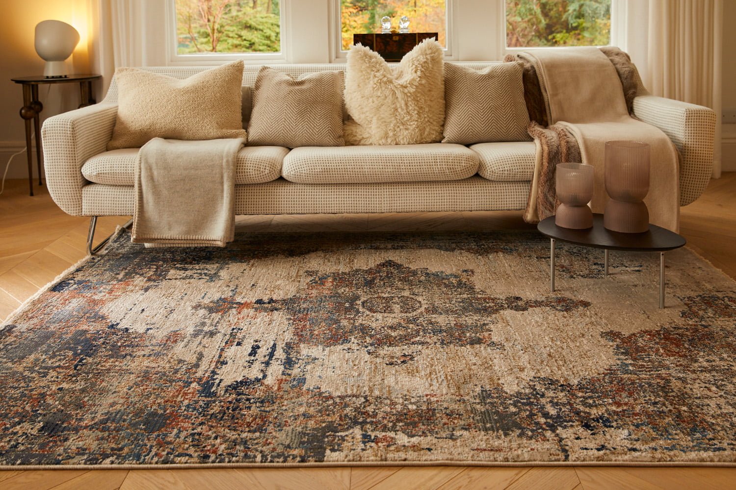 Large area rug from Phoenox Textiles in living room