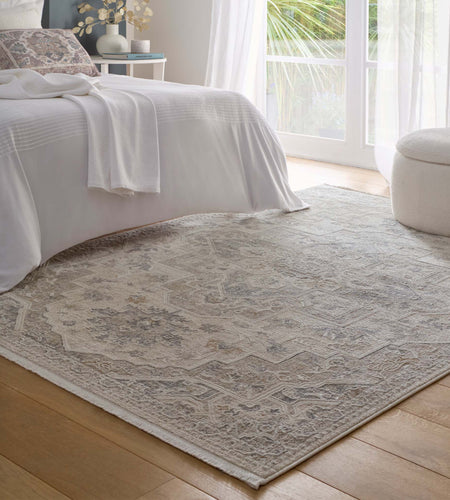 Origins Opulent Bijou cream rug styles in a bedroom