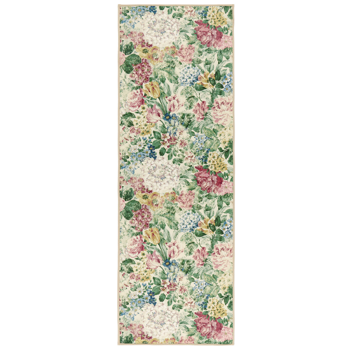Sanderson By Highgrove x Hug Rug Antique Hydrangea & Rose Runner with a floral design.