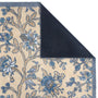 Close-up of Sanderson By Highgrove x Hug Rug Azalea Walk Wedgwood with a blue floral design showing rubber backing.