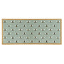 A rectangular area rug with a light sage green background featuring a repeating pattern of bumblebees, finished with a natural colour border.