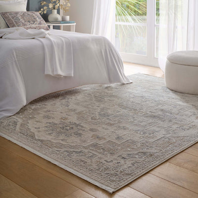 Origins Opulent Bijou cream rug styles in a bedroom