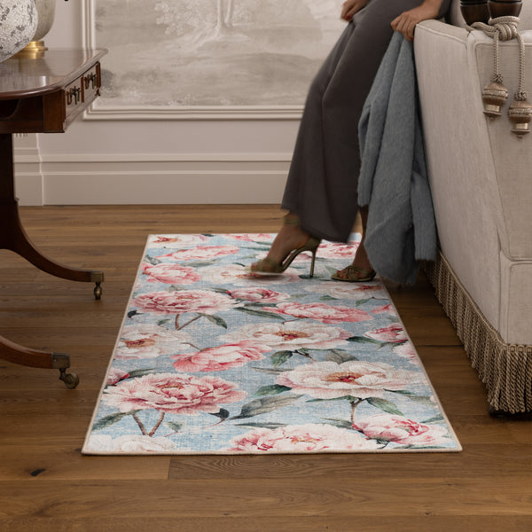 Hug Rug Eco-Washable Blooming Peonies Powder Blue