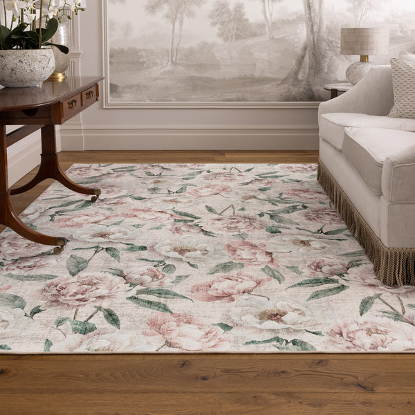 Hug Rug Eco-Washable Blooming Peonies Oyster Pink