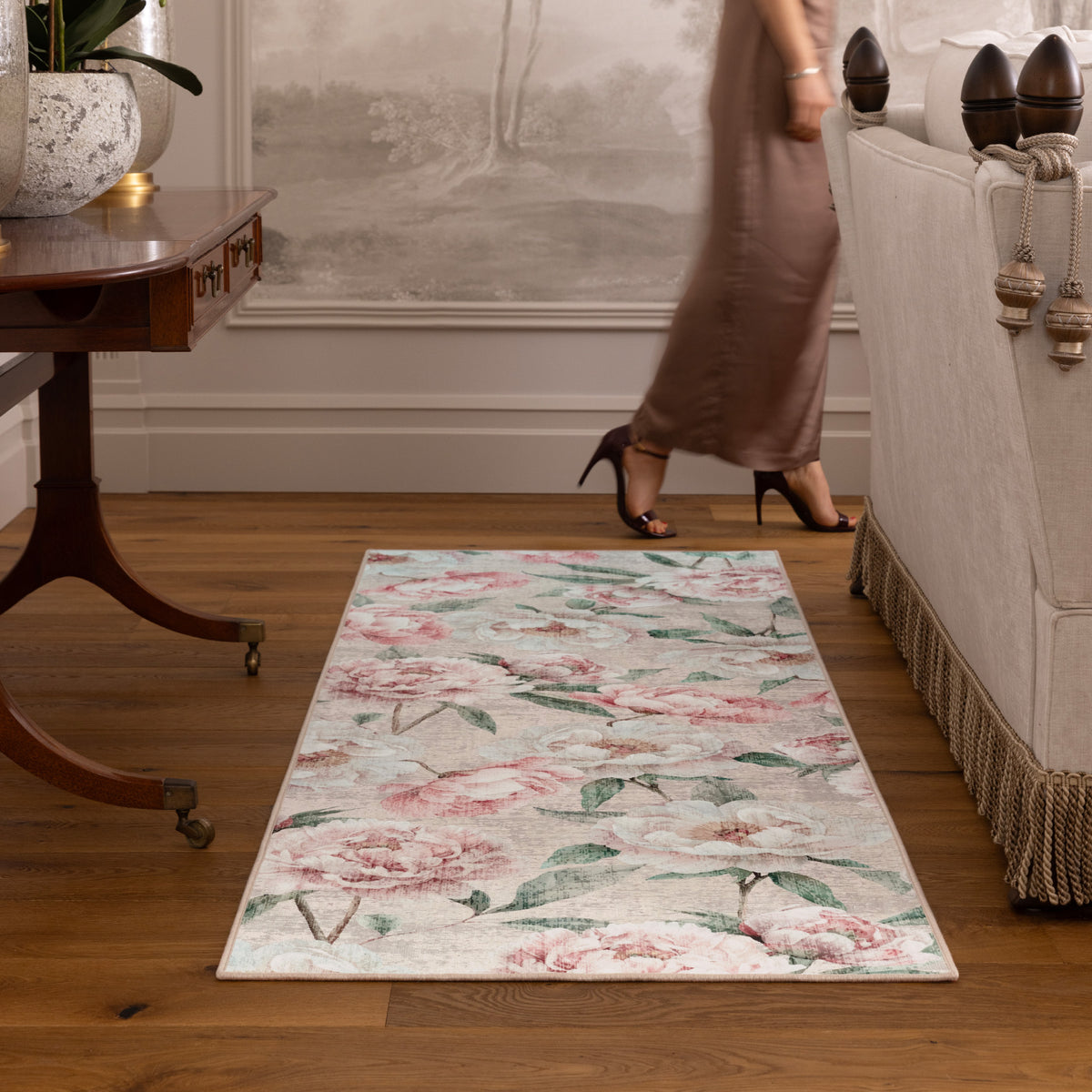 Hug Rug Eco-Washable Blooming Peonies Oyster Pink