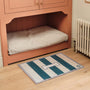 Bone Stripe Teal- 100% recycled cotton doormat featuring a striped pattern with a bone in the centre.