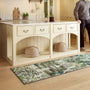 Sanderson By Highgrove x Hug Rug Eco-Washable Carpet Garden Sanctuary Runner with a nature inspired pattern, styled on wooden flooring.