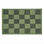 A rectangular green doormat with a checkerboard pattern in varying shades of olive and dark green, shown flat against a white background.