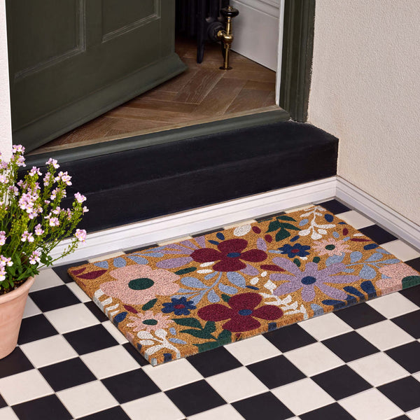 Wildflower Meadow Doormat. Made from 100% coconut husk fibres featuring oversized blooms.