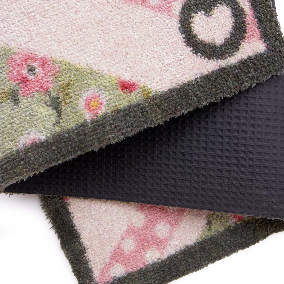 Country Rose Flag Doormat- 100% recycled cotton doormat featuring a pink union jack flag surround by florals.