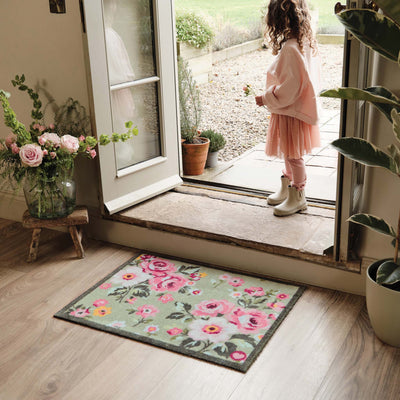 Country Rose Floral Doormat- 100% recycled cotton doormat featuring florals.