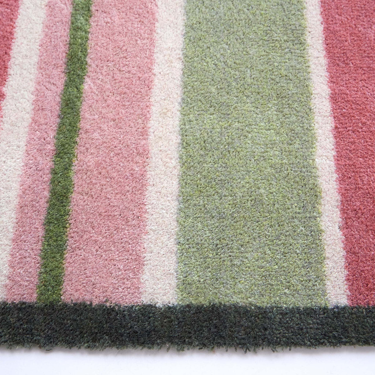 Country Rose Stripe Detail- Made from 100% recycled cotton doormat featuring pink, white and green stripes.