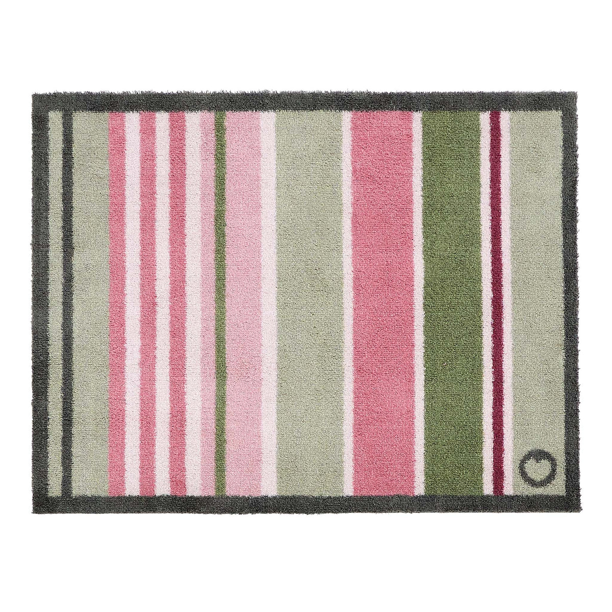 Country Rose Stripe Doormat- 100% recycled cotton doormat featuring pink, white and green stripes.