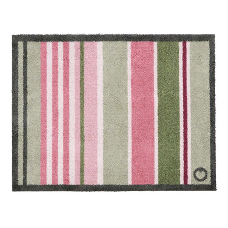 Country Rose Stripe Doormat- 100% recycled cotton doormat featuring pink, white and green stripes.