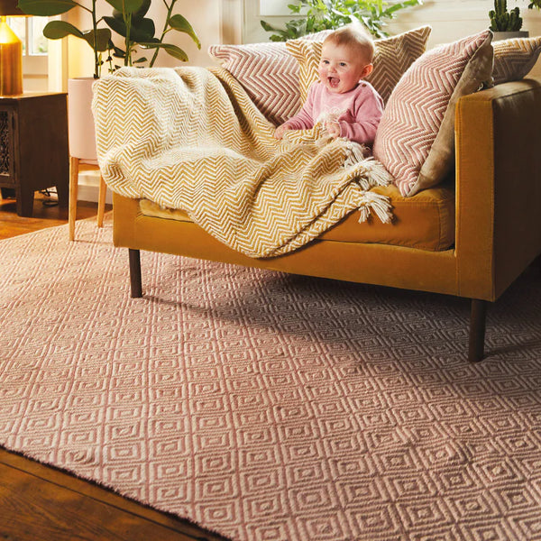 Hug Rug Woven Diamond Rug Coral Pink