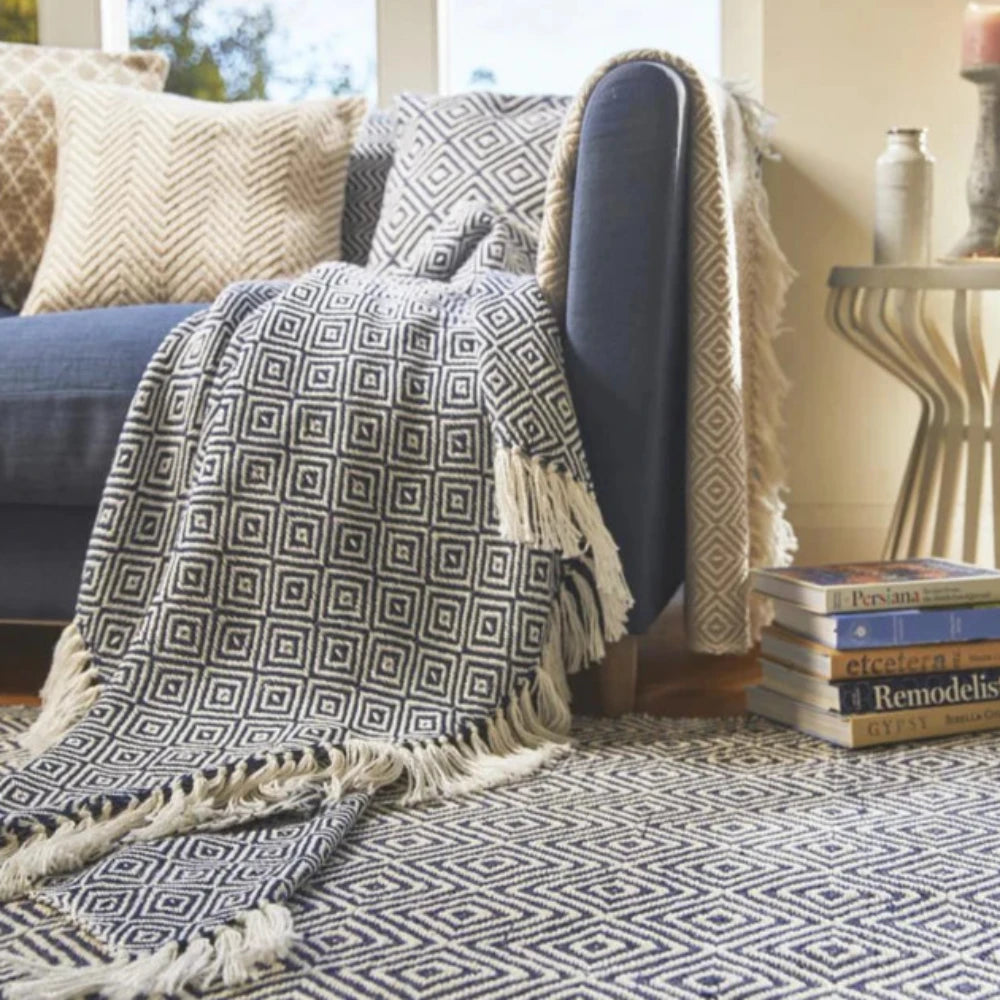 Hug Rug Woven Diamond Throw Navy