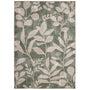 Eden Leaves Green- 100% recycled material rug featuring white florals against a green background.