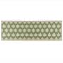 A rectangular runner with a repeating leaf pattern in sage green and cream, bordered by a cream edge, shown against a plain white background.
