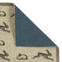 A close-up doormat showing a beige front with a repeating rabbit print and the black backing, on a white background.