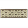 A rectangular runner with a repeating pattern of brown rabbits and hares on a light beige background, finished with a dark brown border.