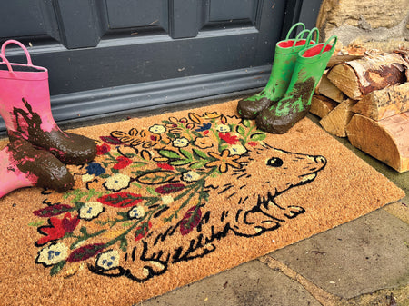 MadeBeyond Printed Coir Floral Hedgehog Doormat