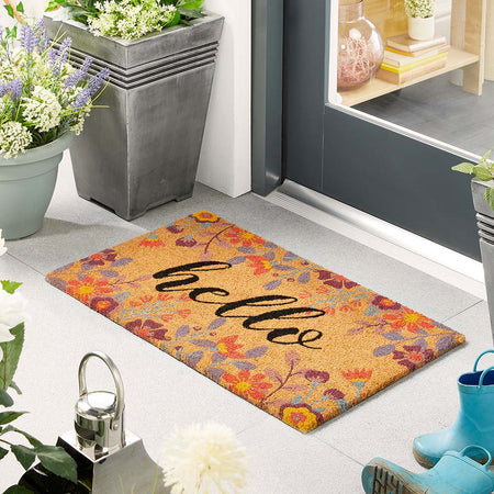 MadeBeyond Printed Coir Floral Hello Doormat
