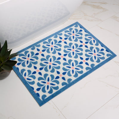 My Mat Nylon Printed Bathroom Geo Blue Tile