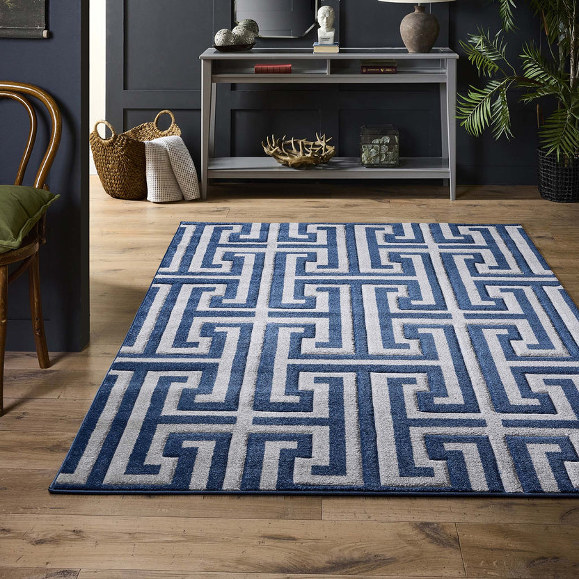 Origins Greek Key Navy/Grey - Phoenox Textiles