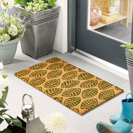 MadeBeyond Printed Coir Green Leaves Doormat