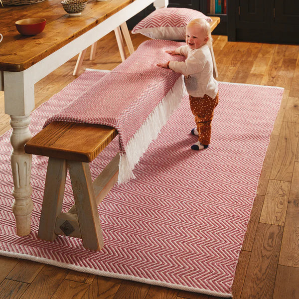 Hug Rug Woven Herringbone Rug Coral Pink