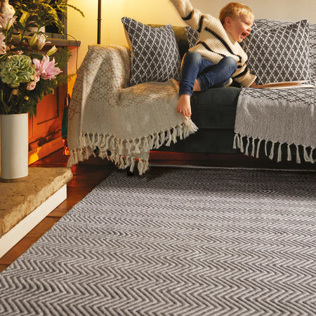 Hug Rug Woven Herringbone Rug Warm Grey