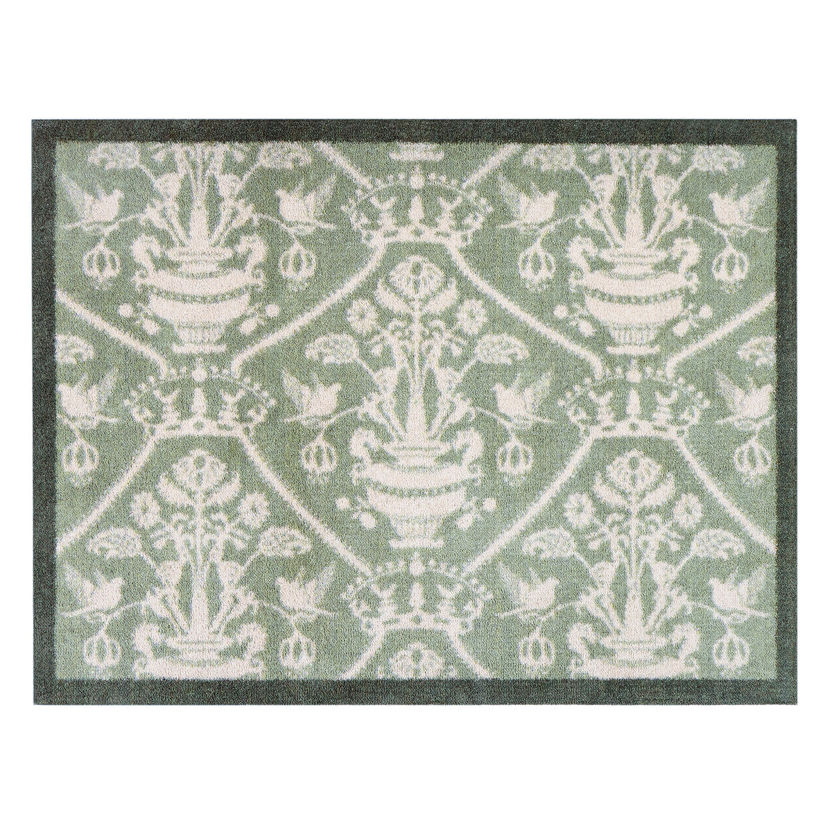 Sanderson By Highgrove x Hug Rug Highgrove Damask Silver Green with a traditional style pattern.