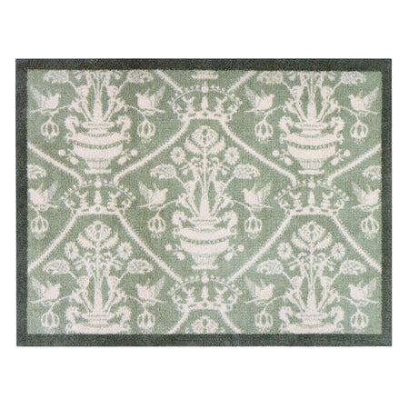 Sanderson By Highgrove x Hug Rug Highgrove Damask Silver Green with a traditional style pattern.