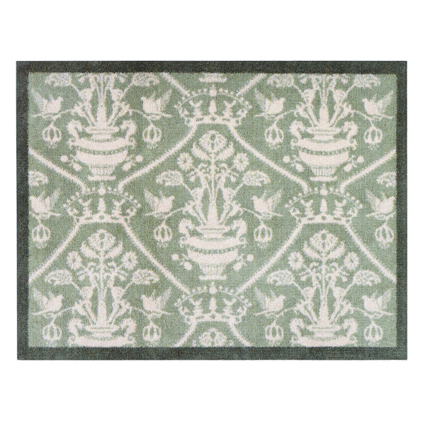 Sanderson By Highgrove x Hug Rug Highgrove Damask Silver Green with a traditional style pattern.