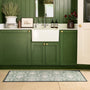 Sanderson By Highgrove x Hug Rug Highgrove Damask Silver Green Runner with a traditional style pattern, styled by the sink.