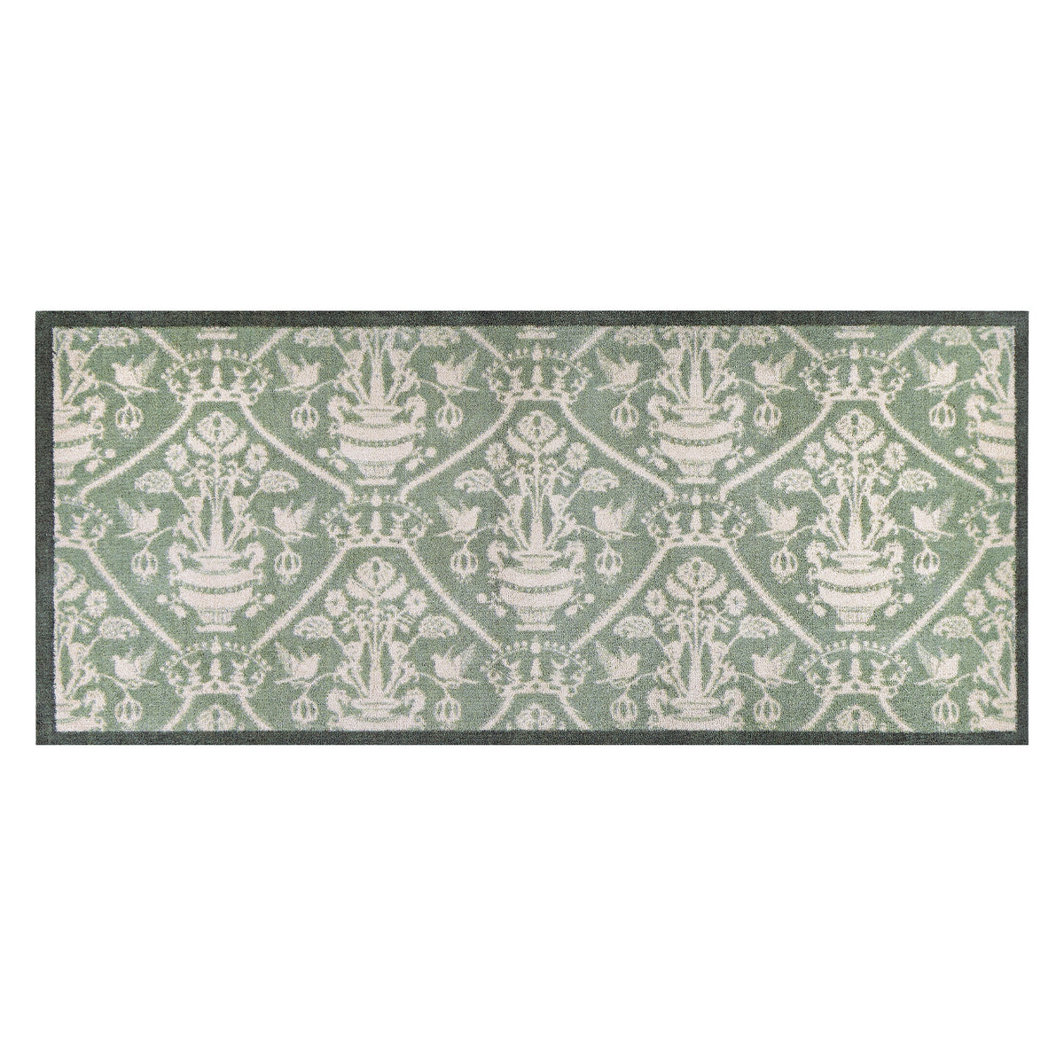 Sanderson By Highgrove x Hug Rug Highgrove Damask Silver Green with a traditional style pattern.