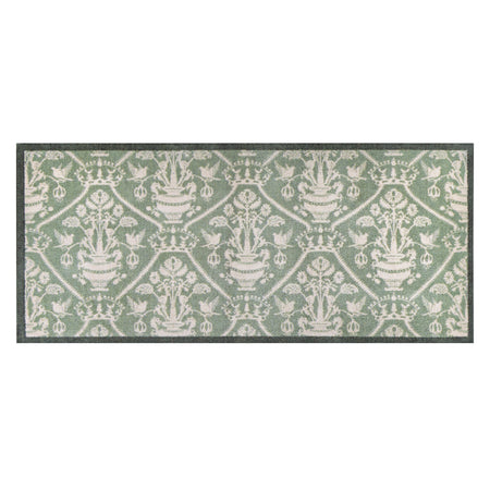 Sanderson By Highgrove x Hug Rug Highgrove Damask Silver Green with a traditional style pattern.