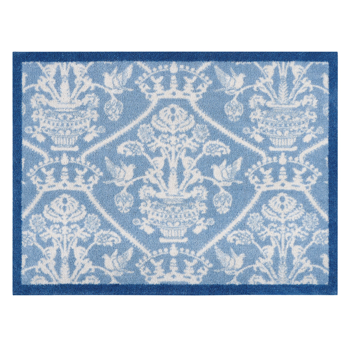 Sanderson By Highgrove x Hug Rug Highgrove Damask Tetbury Blue with a traditional style pattern.