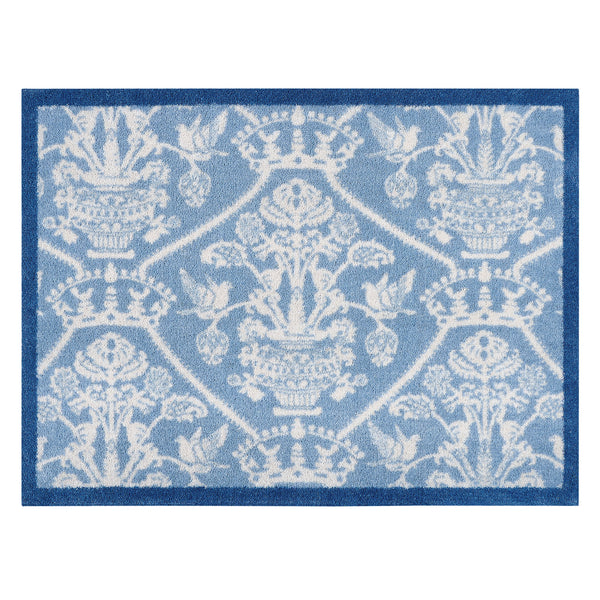 Sanderson By Highgrove x Hug Rug Highgrove Damask Tetbury Blue with a traditional style pattern.