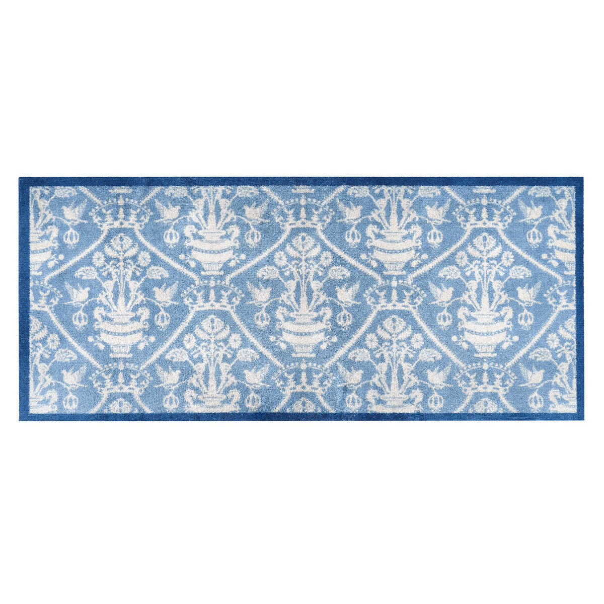Sanderson By Highgrove x Hug Rug Highgrove Damask Tetbury Blue with a traditional style pattern.