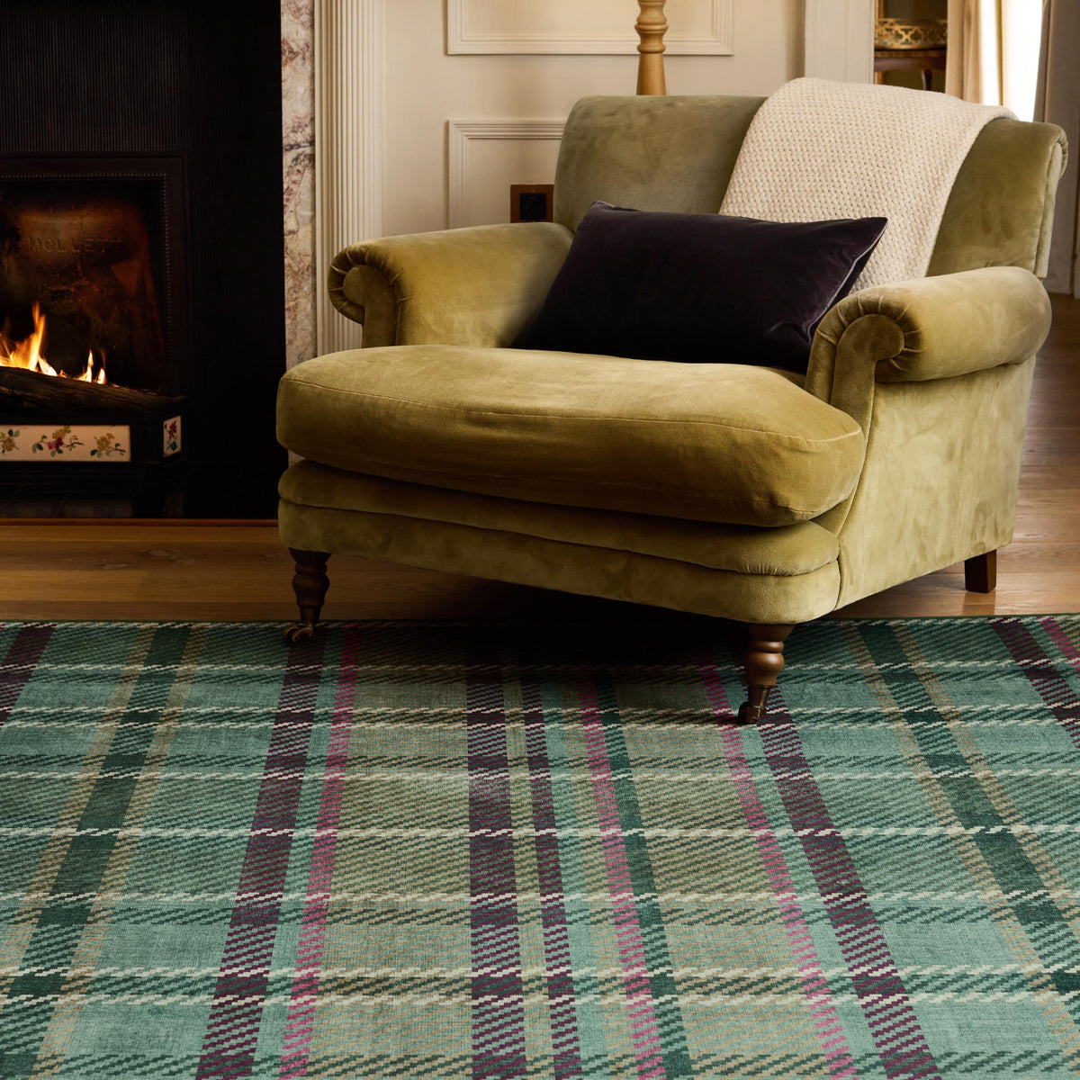 Hug Rug Eco-Washable Isla Plaid Emerald