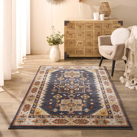 Izmir Grey Rug- 100% polypropylene rug in a traditional tribal pattern.