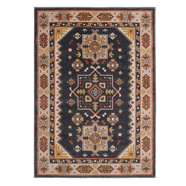 Izmir Grey Rug- 100% polypropylene rug in a traditional tribal pattern.
