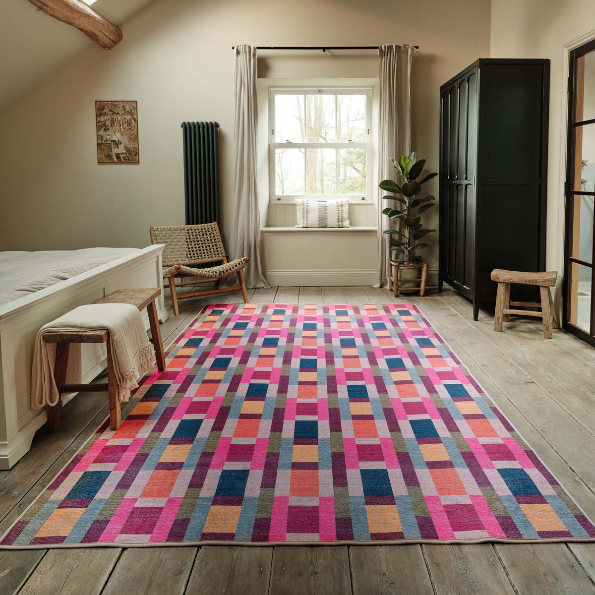 Hug Rug Eco-Washable Jude Geo Weave Bright