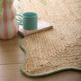 Jute Scalloped Edge Green Rug-  natural jute rug with a green wool whipped border.