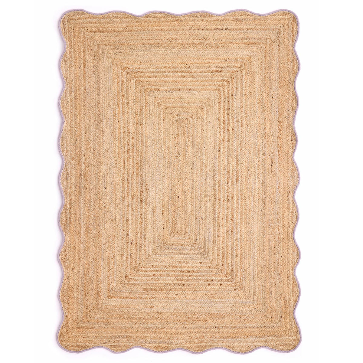 Jute Scalloped Edge Rug with Purple wool whipped border.
