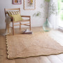Jute Scalloped Edge Yellow Rug-  natural jute rug with a yellow wool whipped border.