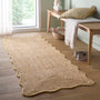 Jute Scalloped Edge Yellow Rug-  natural jute rug with a yellow wool whipped border.